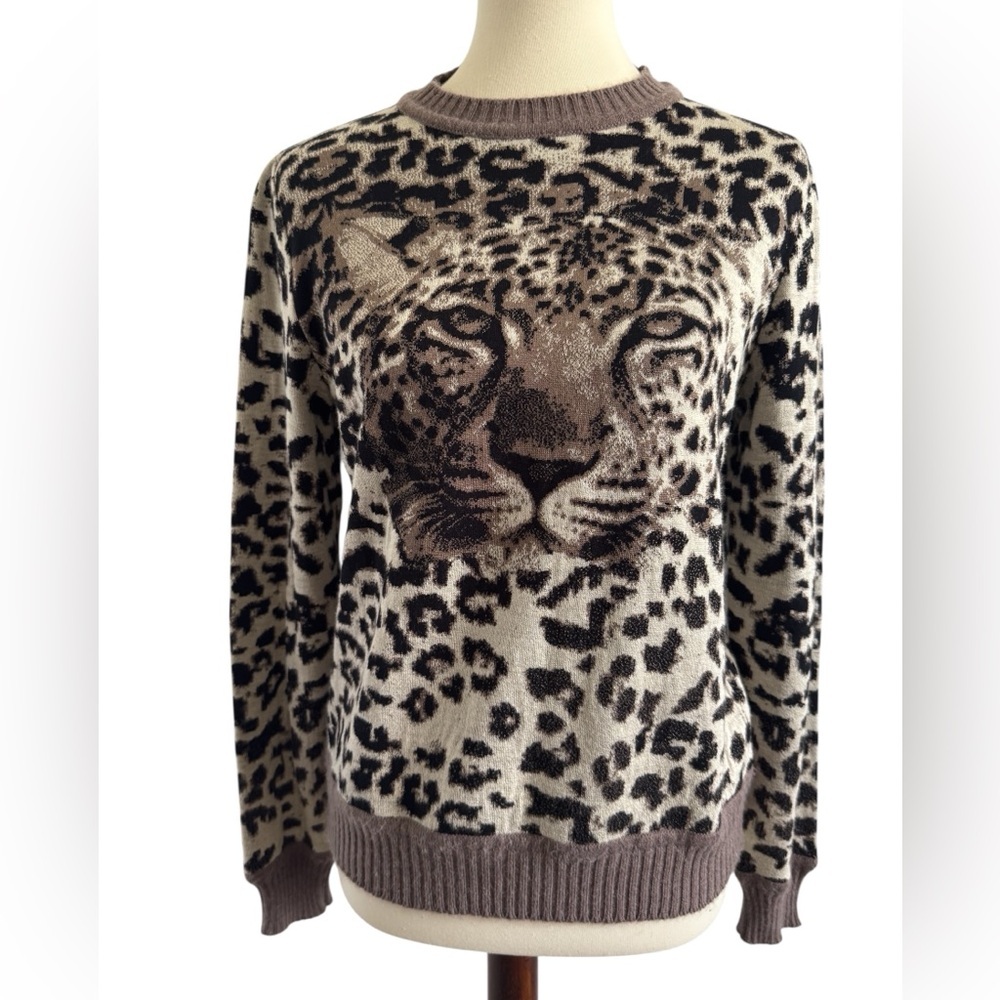 ALDOMARTINS x ANTHROPOLOGIE Safa Leopard Gray Black Sweater Size Medium